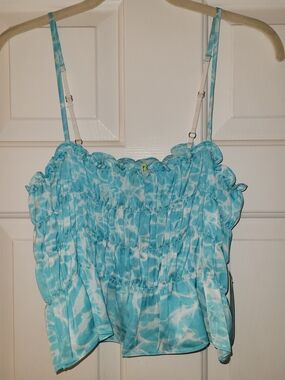 Shady Lady Blue And White Abstract Print Top
